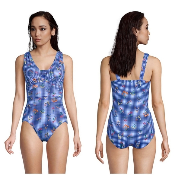 LANDS END Slender Suit Grecian Tummy Control One Piece Bathing Suit - Picture 1 of 12